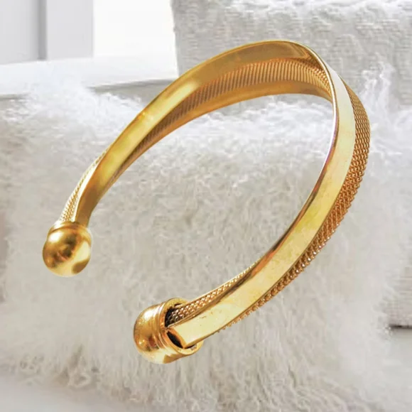 HOB, Asymmetric Mesh Bracelet, Stainless Steel, 18K Gold Overlay, Cuff  … - Picture 6 of 6